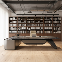 Bureau de direction haut de gamme avec structure métallique robuste et plateau en cuir lisse, bureau de direction spacieux avec rangement latéral pour bureau.