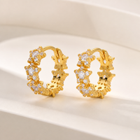 Boucles d'oreilles Huggie Muweike en argent sterling 925 vermeil avec zircon, forme étoile à cinq branches géométrique, pour femmes, bijoux fins