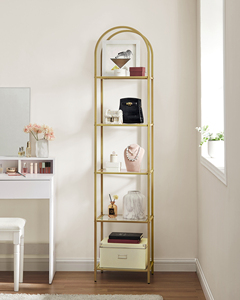 Estante de almacenamiento de vidrio templado dorado VASAGLE, librería de 5 niveles superior curvada para sala de estar - Product Image 4
