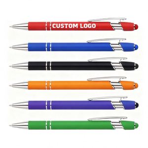 Cadeau publicitaire promotionnel, stylos à bille personnalisés avec logo, métal aluminium, vente en gros, 2 en 1, stylet tactile en caoutchouc souple - Product Image 1