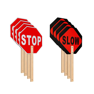 Señal de Advertencia de Tráfico Manual con Mango de Madera Personalizada, Reflectante, de Parada y Reducción de Velocidad - Product Image 2