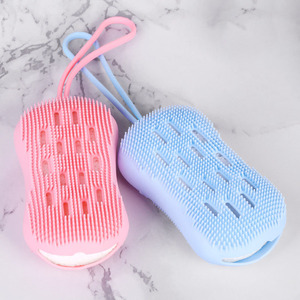 Silicone Bath Brush Oval Shape With Handle For Back Massage And Shower Use - Product Image 1