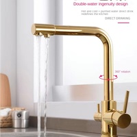 Robinet de cuisine 3-en-1 à double bec, avec cartouche céramique en cuivre, pour eau potable purifiée, eau chaude/froide et lavage de légumes domestique
