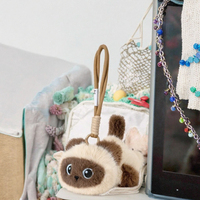 Porte-clés en peluche chat siamois brodé, jouet anti-stress mignon et kawaii, cadeau d'anniversaire, jouets en peluche personnalisés