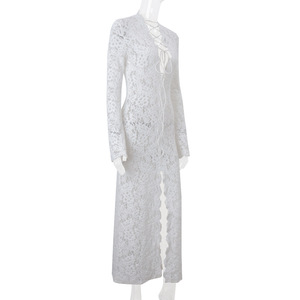 Nuevo Vestido Largo Sexy con Encaje y Abertura Lateral para Mujer, Vestidos de Manga Larga a la Moda - Product Image 5