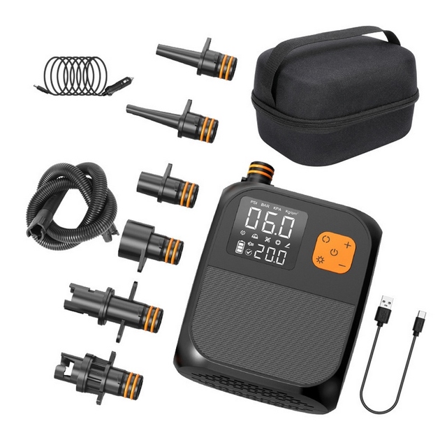 Portable 25PSI High Pressure Electric Air Compressor Pump Power Bank 6 Nozzles LED Light for Inflating Sports Entertainment