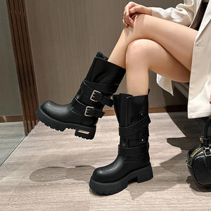 Nouvelles bottes en cuir véritable rétro Venom pour femmes, été 2025, talon épais, mi-mollet, bottes de <span class=keywords><strong>moto</strong></span> - Product Image 3