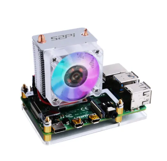 52Pi Ice Tower Cooling Fan for Raspberry Pi 4 Copper Tube with RGB Fan + Acrylic Plate Case for Raspberry Pi 4 Model B