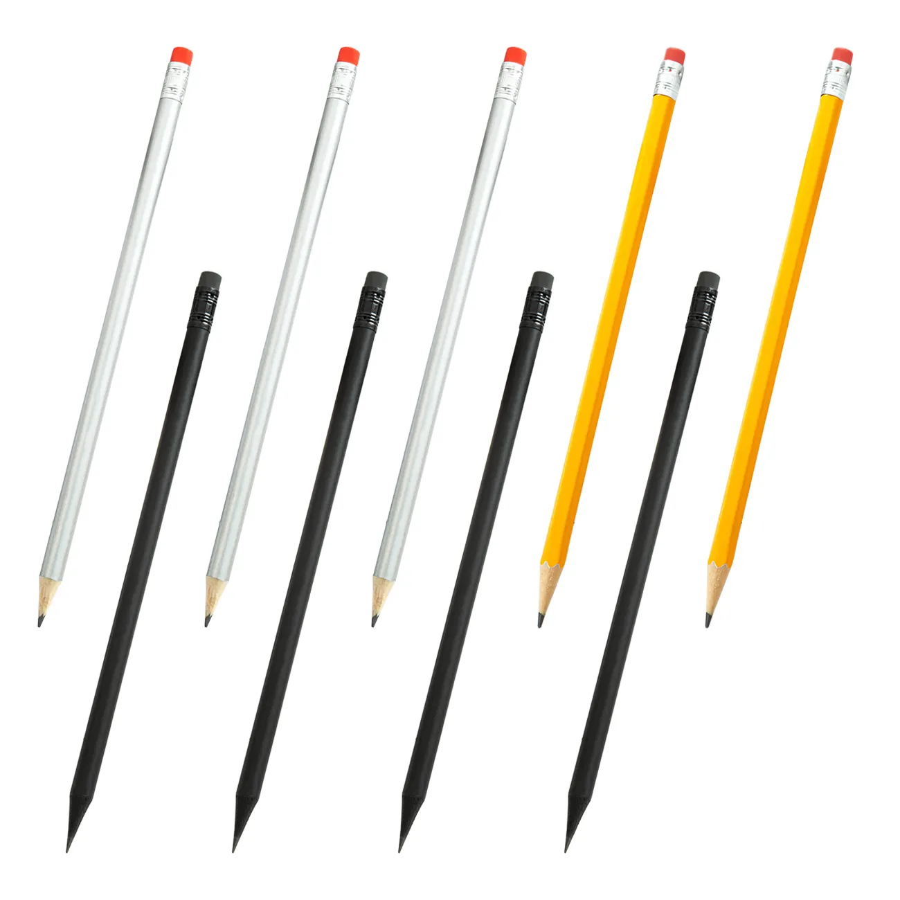 Promosyon kişiselleştirilmiş Cus logo baskılı siyah kalem ahşap çok renkli kurşun kalem silgi ile HB kalem