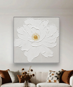 Peintures murales abstraites modernes, grandes, texturées, abstraites, en 3D, avec des fleurs blanches et un <span class=keywords><strong>centre</strong></span> doré, pour <span class=keywords><strong>la</strong></span> décoration du salon - Product Image 2