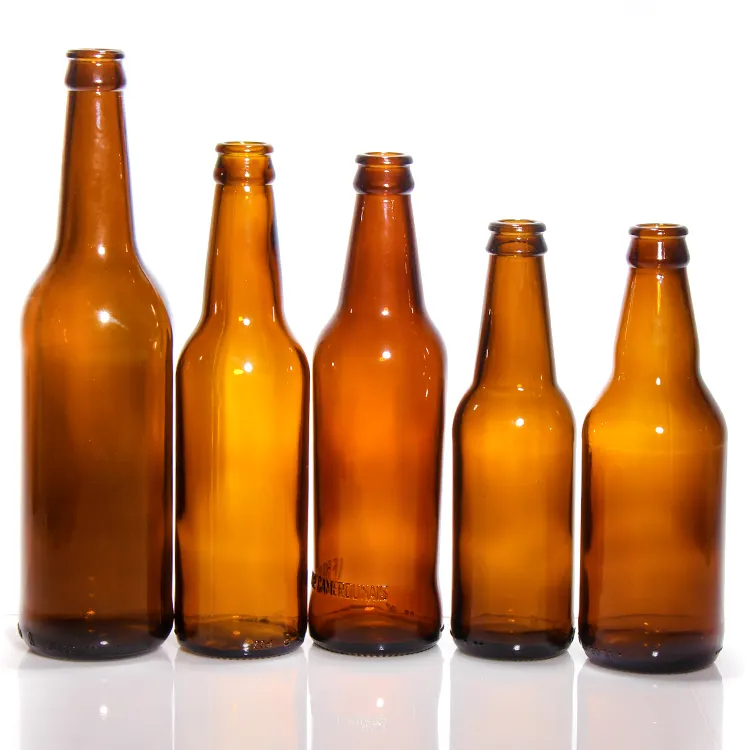 Botellas de cerveza de cristal con tapa de corona de Metal, color marrón, 330Ml, venta al por mayor