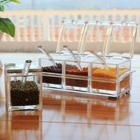 Étagère à épices transparente, pots à épices, 4 pièces, boîte à épices en acrylique, récipient de rangement, pots à condiments, cruche avec couvercle et cuillère