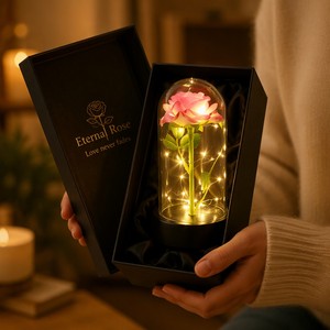 Rosa Eterna Artificial Realista en Cúpula de Cristal con Luces LED, Regalo Romántico de Flor Preservada para San Valentín, Día de la Madre, Decoración - Product Image 2
