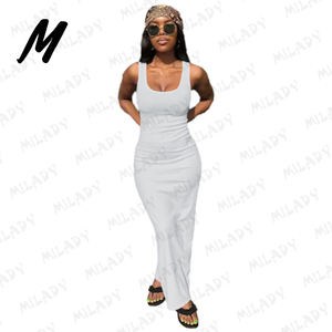 制造商定制标志紧身长休闲女装女式无袖棉质俱乐部马克西女式休闲装带头带 - Product Image 2