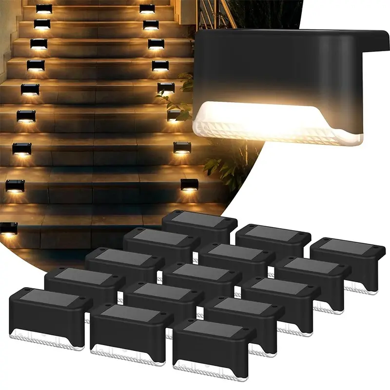 4/16 gói ngoài trời ABS LED năng lượng mặt trời cầu thang bước hàng rào Đèn năng lượng mặt trời LED vườn đèn tường
