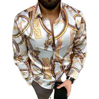 Men's Silk Satin Digital Printing Shirts, Slim Fit