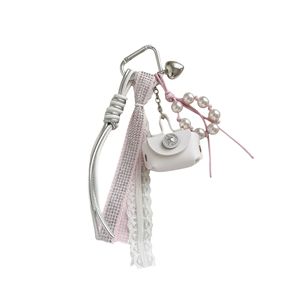 Mini sac en PU avec porte-clés, perles, ruban en dentelle, strass, sangle, mousqueton en forme de cœur, breloque pour sac à main, décoration, cadeau - Product Image 5