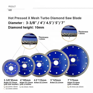 SHDIATOOL Dia 4 "4.5" 5 "7" 9 "10" 12 "Disque de coupe diamant X Mesh Turbo Rim Segment Lame de scie diamantée pour carreaux de marbre de granit