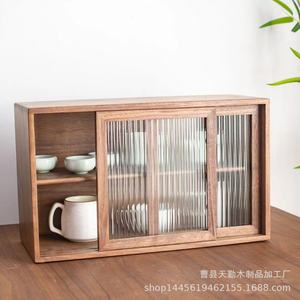 Black walnut wood <b>sideboard</b>, solid wood <b>storage</b> cabinet, multi-functional wooden kitchen cabinet, new Chinese style tabletop - Product Image 2