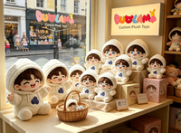 Jouets en peluche personnalisés, garçon en peluche blanc à capuche avec logo bleu sur la poitrine, cadeaux pour enfants, promotions de vacances, jouets en peluche personnalisés