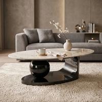 Table basse en céramique blanche moderne de luxe, table de salon design unique, base noire brillante, table à thé, meubles