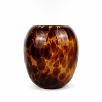 Vente en gros grand vase moderne en verre à fleurs rondes en écaille de tortue léopard de couleur ambre pour la décoration intérieure