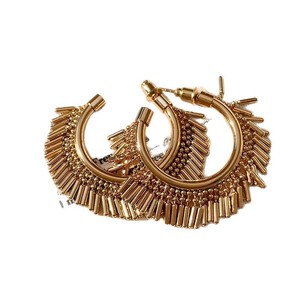 Boucles d'oreilles créoles plaquées or avec pampilles pendantes, style bohème, pour femmes, bijoux de mode pour les fêtes - Product Image 5