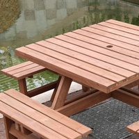 Ensemble de table à manger carrée en bois moderne et durable, bancs de pique-nique d'extérieur résistants aux intempéries pour cour, hôtel, villa