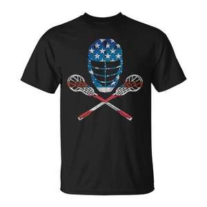 Camiseta vintage con diseño de la bandera americana de Lacrosse, con casco y palos, para el 4 de julio - Product Image 1