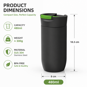 Taza de Café Aislada de 480 ml con Tapa Abatible, a Prueba de Fugas, Doble Pared, Acero Inoxidable, Taza de Viaje con Sello Integrado, 12-24 Horas - Product Image 2