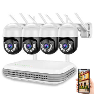 2MP 4CH IP Kit Cámara de seguridad inalámbrica Sensor CMOS Audio bidireccional Nube PTZ Visión nocturna 360 Gran angular Kit de CCTV para exteriores - Product Image 1