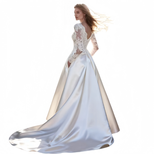 Abito da sposa taglie forti |   Abito da Sposa Leggero in Pizzo Francese |   Abito da sposa da spiaggia per matrimonio all'improvviso con strascico - Product Image 2