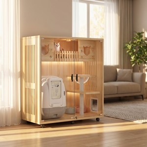 Villa pour chat moderne multi-niveaux en verre et bois, <span class=keywords><strong>cage</strong></span> intérieure avec grand salon spacieux, maison pour animaux de compagnie, fourniture directe usine - Product Image 5