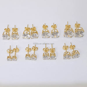 أقراط مرصعة بالزركون الدائرية 4-9 قيراط ذهبية حقيقية بتصميم كلاسيكي 14 قيراط للنساء - Product Image 3