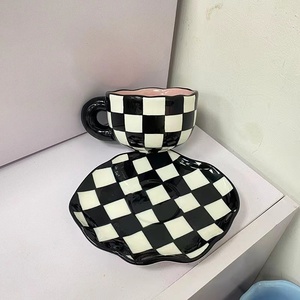 Ensemble Tasse à café et soucoupe Ins Retro Irrégulier Pince à main Rose Rayé <span class=keywords><strong>Nuage</strong></span> 180ml - Product Image 6