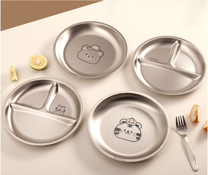 304 plaque ronde en acier inoxydable maternelle enfants division épaisse vaisselle étudiant salle à manger trois assiettes - Product Image 6