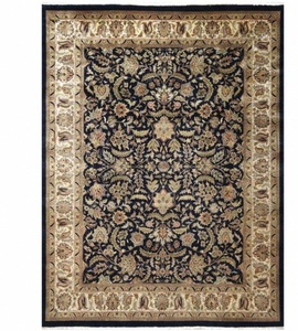 พรมขนสัตว์ถักมือ – ลายดอกไม้คลาสสิกสีดำสไตล์ดั้งเดิม - Product Image 1