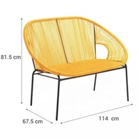 Chaise longue moderne en rotin plat 2 places, canapé d'extérieur robuste avec structure en acier pour patio, villa, cour et café