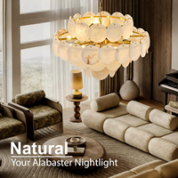 Lustre rond en albâtre D31.5, lustres à 4 niveaux en laiton et marbre pour plafond haut, luminaire suspendu moderne pour salon et salle à manger