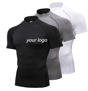Camiseta deportiva de cuello alto para <span class=keywords><strong>hombre</strong></span>, Camiseta deportiva de compresión, camiseta de compresión para gimnasio, camiseta de baloncesto con cuello redondo para correr, <span class=keywords><strong>manga</strong></span> <span class=keywords><strong>corta</strong></span> - Product Image 3