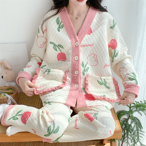 Air Cotton Pyjama's voor Dames Herfst/Winter Nieuwe Aanwinst Dubbellaags Verdikte Warme Cartoon Meisjes Homewear Set Geschikt voor - Product Image 1