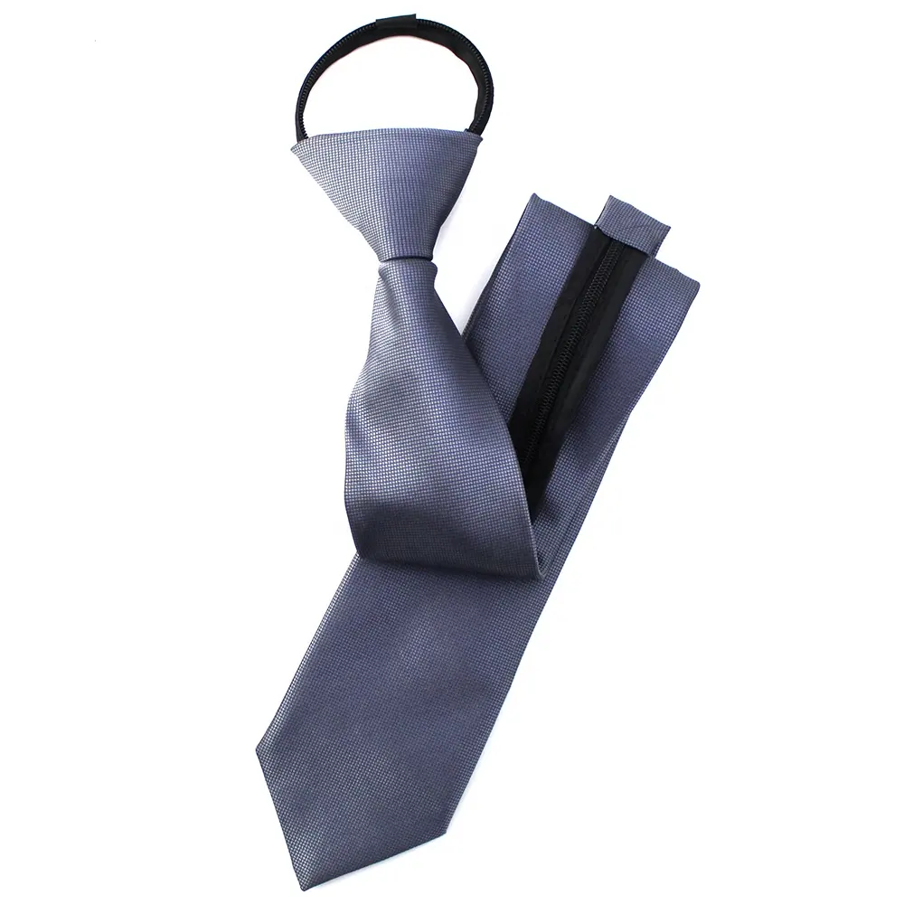 Cravatte con Zip semplifica le questioni uomo facile da indossare tinta unita grigio Micro poliestere Jacquard tessuto cravatta ecologica con cerniera