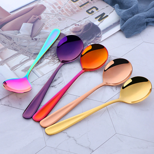 Cuchara de Postre de Metal con Recubrimiento de Titanio y Logotipo Personalizado, Cuchara Redonda <span class=keywords><strong>para</strong></span> Helado de Acero Inoxidable 18/8, Vajilla de Color de Fábrica - Product Image 1