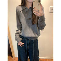 Pull tricoté à manches longues et col boutonné, style preppy, coupe droite, anti-plis, mode automne élégante et de niche