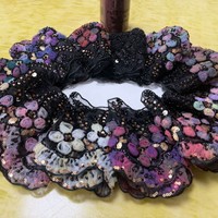Applique 3D en sequins et perles, faite à la main, avec bordure en dentelle pour Abaya, robe musulmane, tenue de soirée
