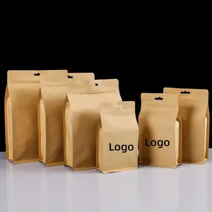 Benutzer definiertes Logo umwelt freundliche Lebensmittel beutel Beutel flacher Boden Kaffeebohnen Kraft papier Stand Up Beutel Verpackungs beutel