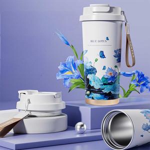 BORGE 530ml motif Floral personnalisé Portable Double paroi voyage en acier inoxydable <span class=keywords><strong>Thermos</strong></span> café voiture <span class=keywords><strong>tasse</strong></span> avec couvercle - Product Image 4