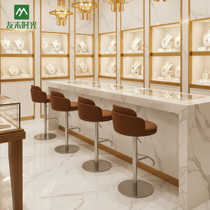 Banqueta Moderna e Durável para Joalheria com Estrutura de Aço Inoxidável e Assento de Couro Almofadado, Alta com Encosto - Product Image 4