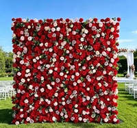 Dinding Bunga Mawar Merah OEM Mewah Panel Dinding Bunga Artifisial Indah 8ft X 8ft Dekorasi untuk Pesta Pernikahan Rumah