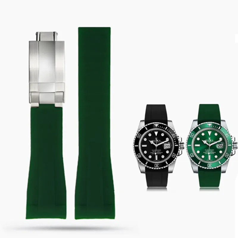 20mm Rubber Silicone Watchband Bracelets Fit for Rolex Submariner DAYTONA GMT Yacht-Master Watch Strap